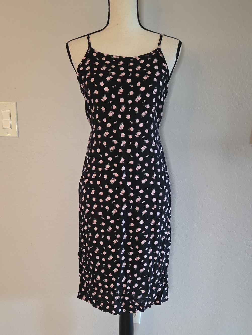 Self Esteem Junior's Black Slip Dress with Pink Floral Print Size XL NWOT